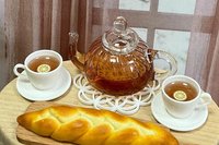 Miniature 1:6 scale Glass Tea Set with Optional Braided Bread for Fashion Dolls