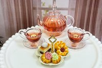 Miniature 1:6 scale Pastries and Chocoflan with Glass Tea Sets for Fashion Dolls