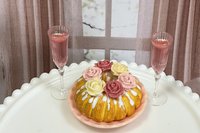 Miniature 1:6 Bundt Cake and Pink Champagne for Realistic Fashion Doll Food