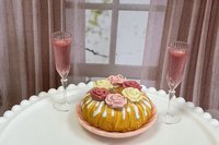 Miniature 1:6 Bundt Cake and Pink Champagne for Realistic Fashion Doll Food