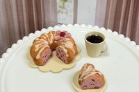 Miniature 1:6 scale Cherry Vanilla Bundt Cake and Coffee for Realistic Doll Food