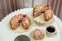 Miniature 1:6 scale Cherry Vanilla Bundt Cake and Coffee for Realistic Doll Food