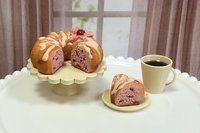 Miniature 1:6 scale Cherry Vanilla Bundt Cake and Coffee for Realistic Doll Food