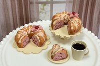Miniature 1:6 scale Cherry Vanilla Bundt Cake and Coffee for Realistic Doll Food