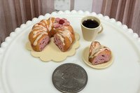 Miniature 1:6 scale Cherry Vanilla Bundt Cake and Coffee for Realistic Doll Food