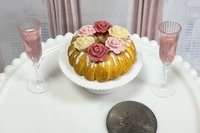 Miniature 1:6 Bundt Cake and Pink Champagne for Realistic Fashion Doll Food