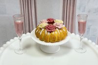 Miniature 1:6 Bundt Cake and Pink Champagne for Realistic Fashion Doll Food