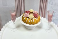 Miniature 1:6 Bundt Cake and Pink Champagne for Realistic Fashion Doll Food