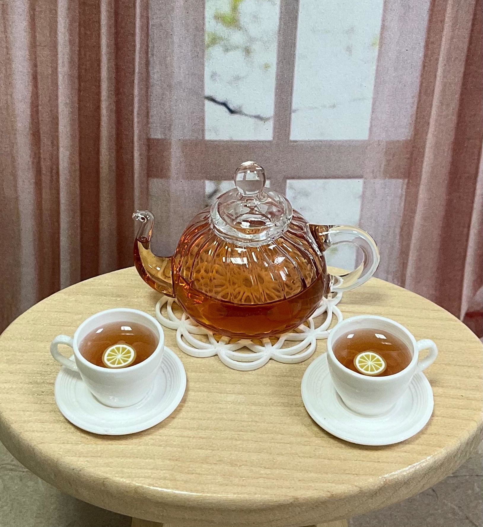 Miniature 1:6 scale Glass Tea Set with Optional Braided Bread for Fashion Dolls