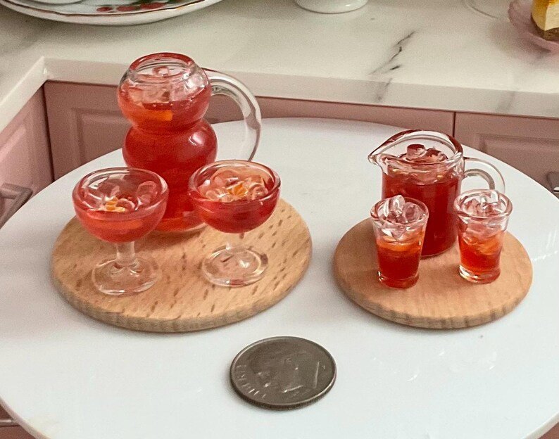 Miniature Fruit Punch Glass Sets, 1:6 and 1:12 Drinks 