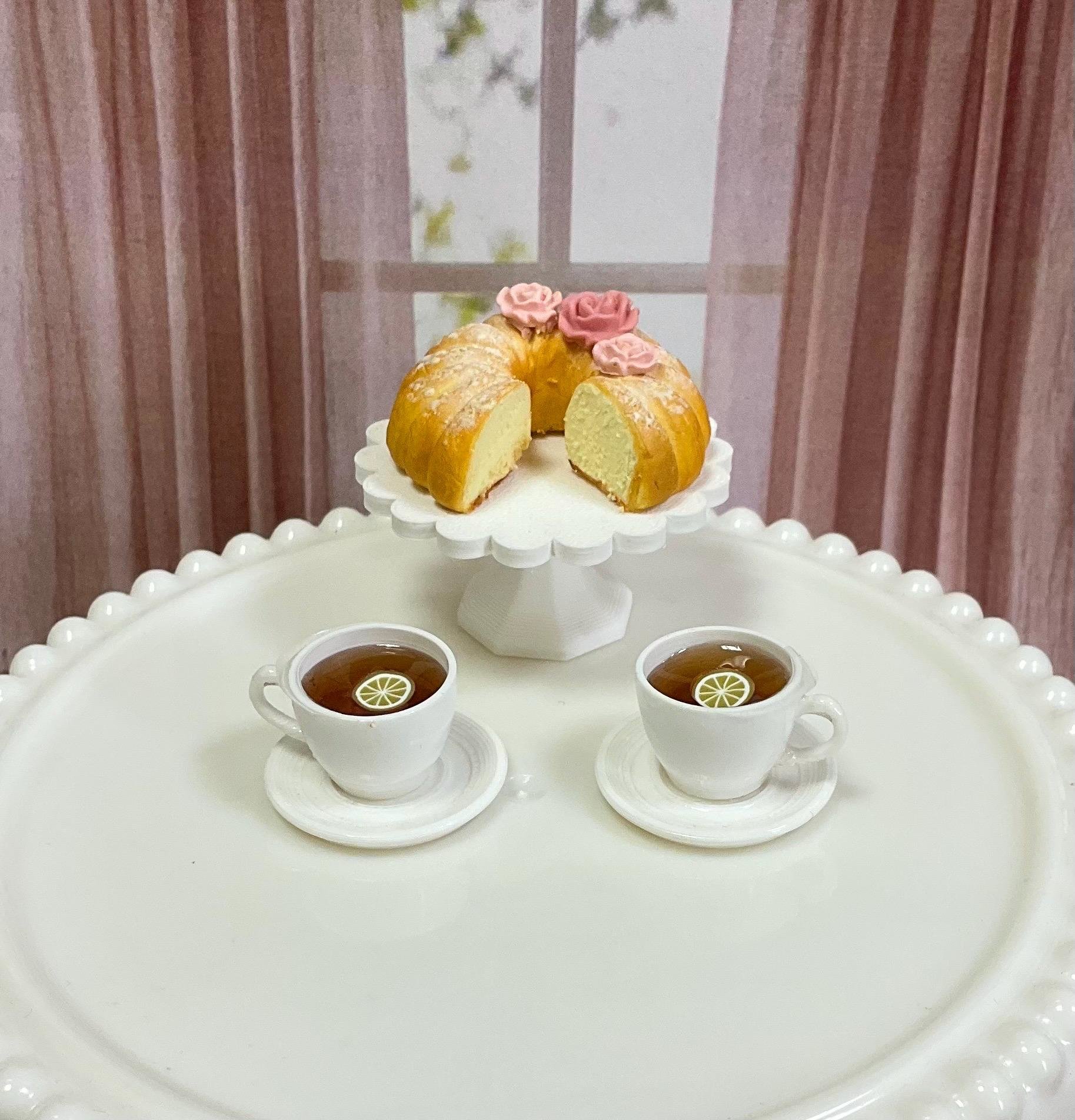 Miniature 1:6 scale Bundt Cakes and Tea for Fashion Dolls
