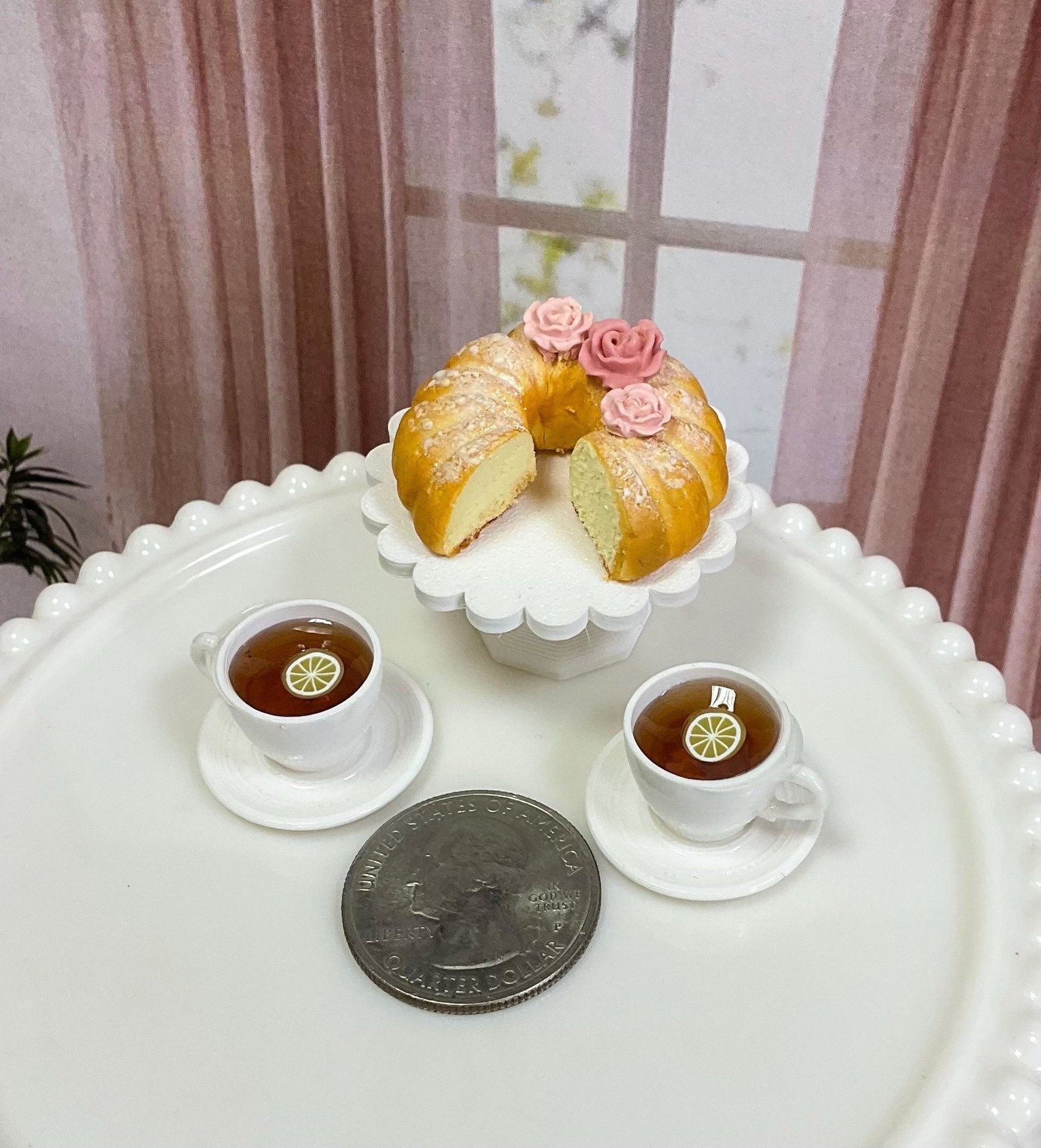 Miniature 1:6 scale Bundt Cakes and Tea for Fashion Dolls