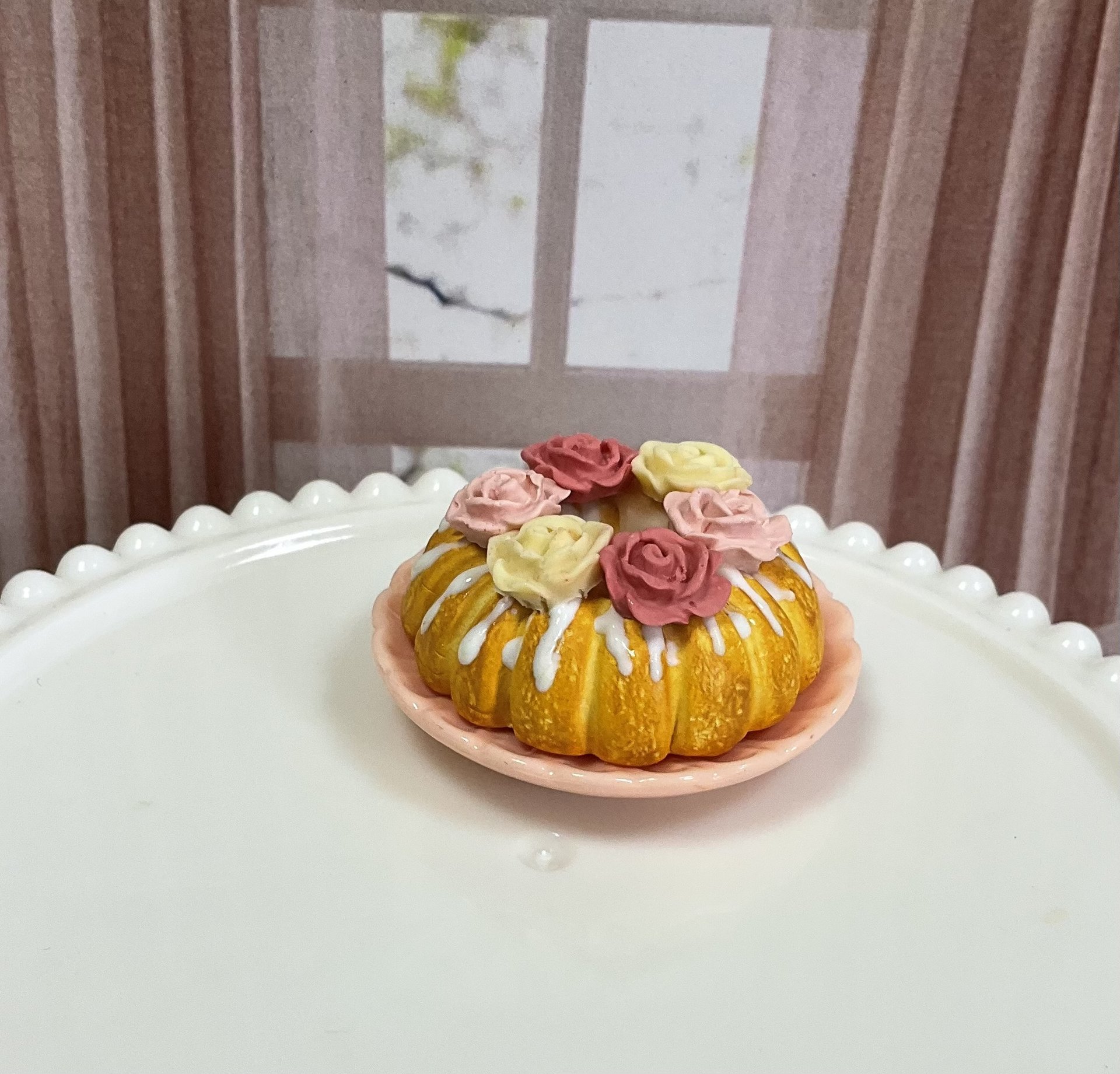 Miniature 1:6 Bundt Cake and Pink Champagne for Realistic Fashion Doll Food