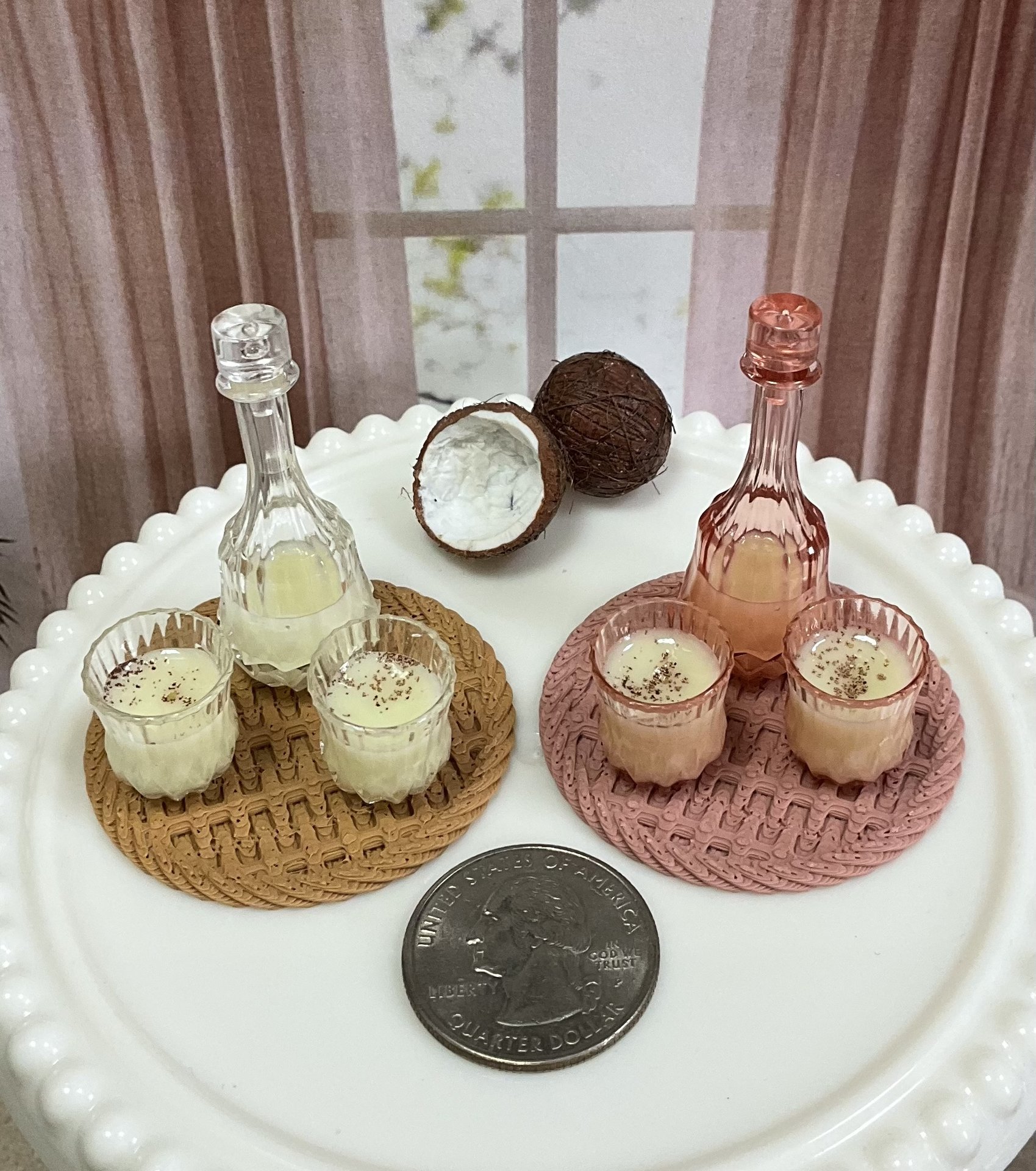 Miniature 1:6 scale Coquito Liqueur or Eggnog Drinks for Fashion Dolls
