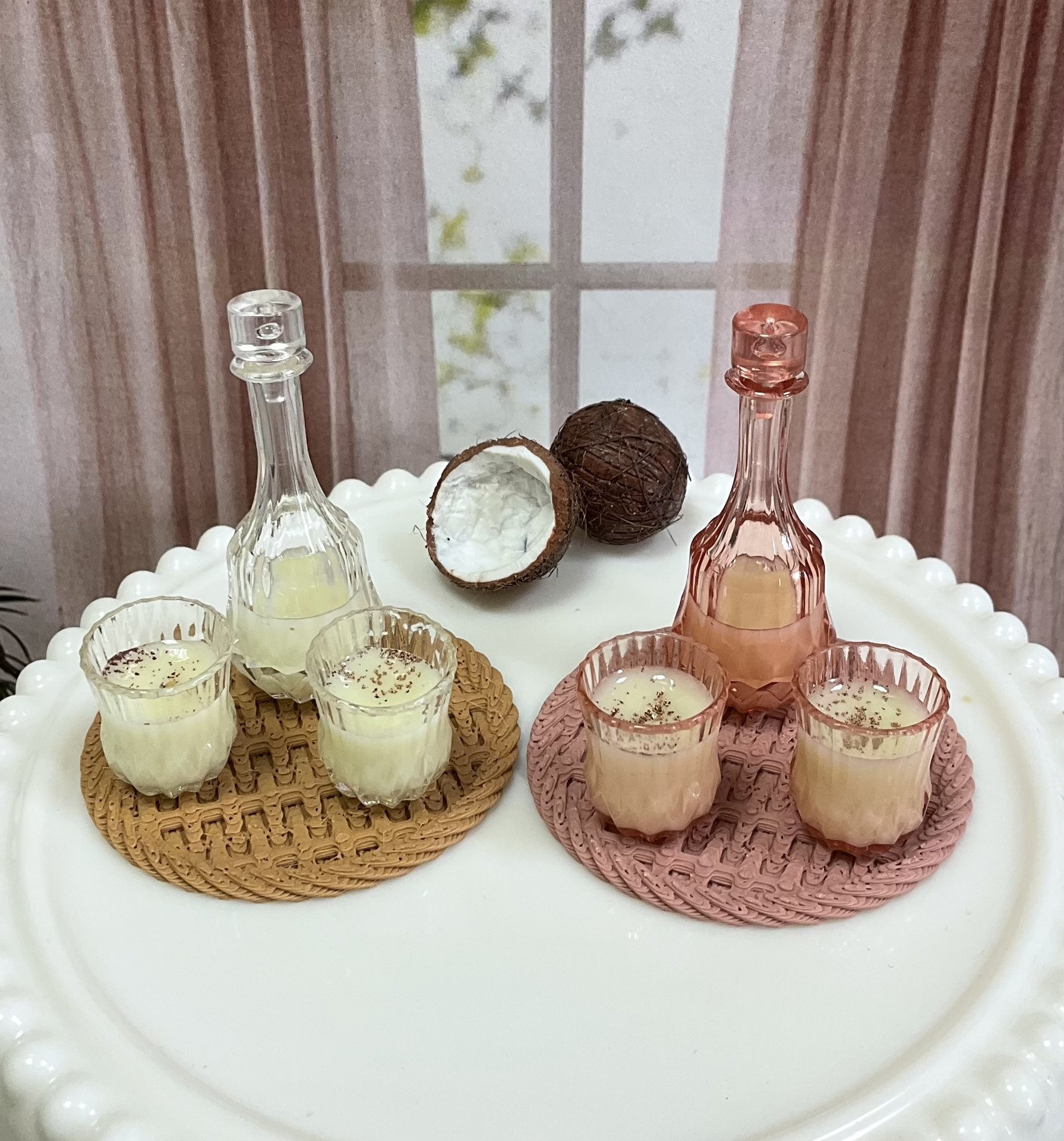 Miniature 1:6 scale Coquito Liqueur or Eggnog Drinks for Fashion Dolls