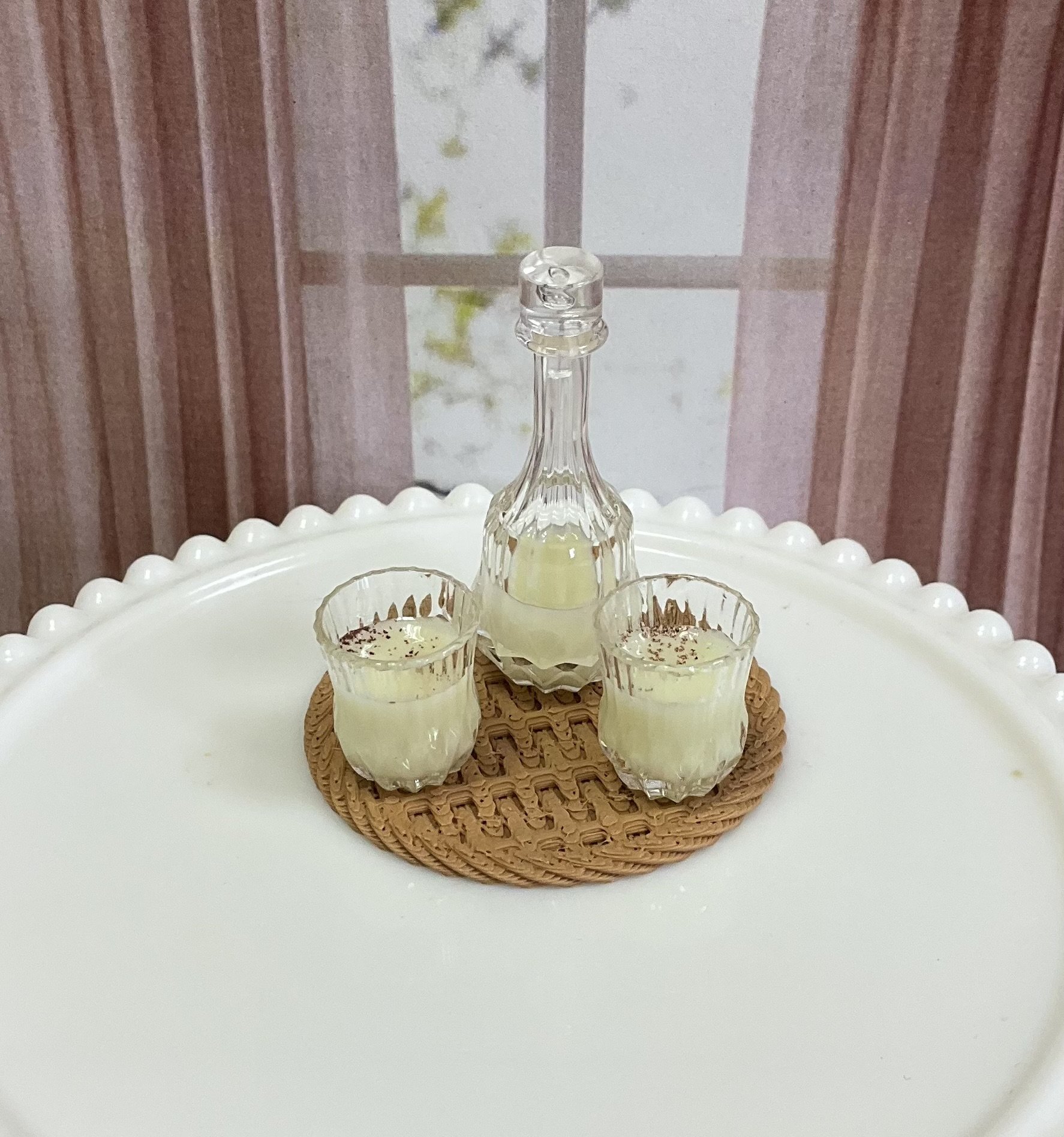 Miniature 1:6 scale Coquito Liqueur or Eggnog Drinks for Fashion Dolls