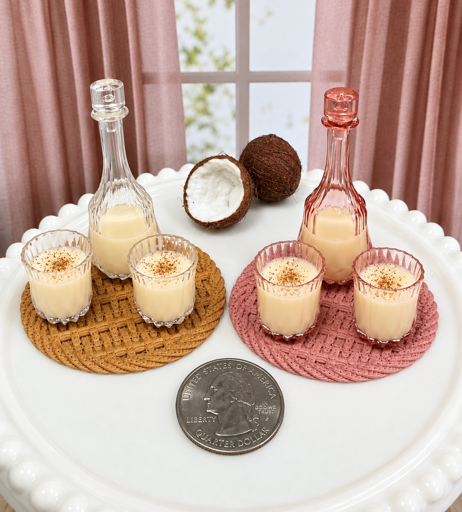 Miniature 1:6 scale Coquito Liqueur or Eggnog Drinks for Fashion Dolls