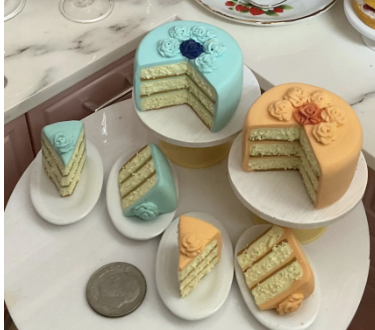 Miniature 1:6 scale 3 Layer Cakes for Fashion Doll Scenes