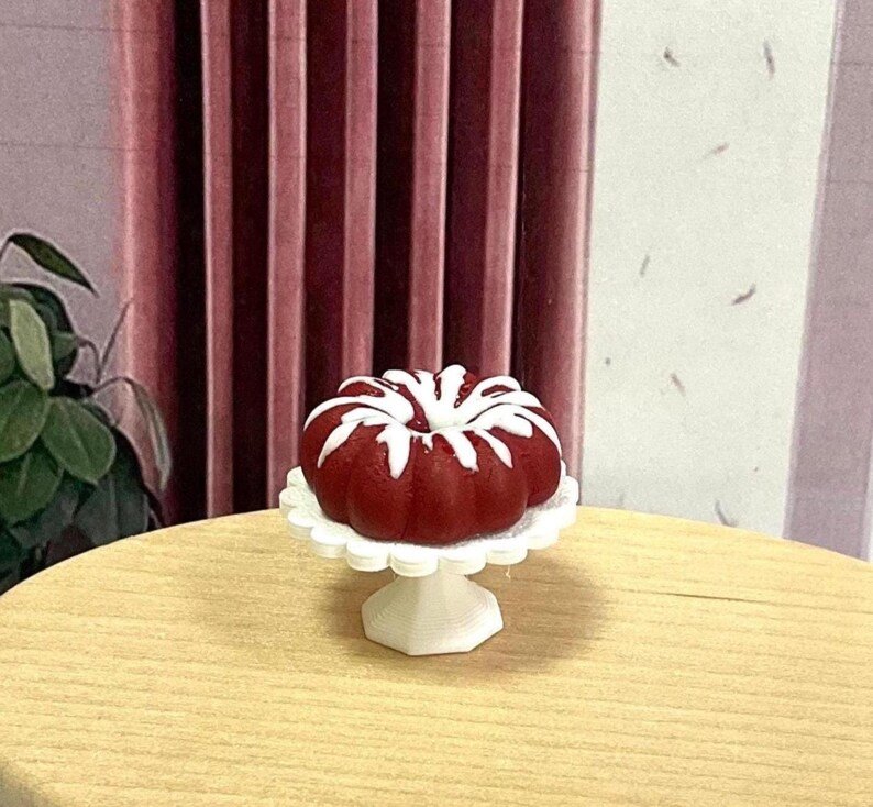 Miniature 1:12 scale Red Velvet Bundt Cake for Realistic Dollhouse or Bakery