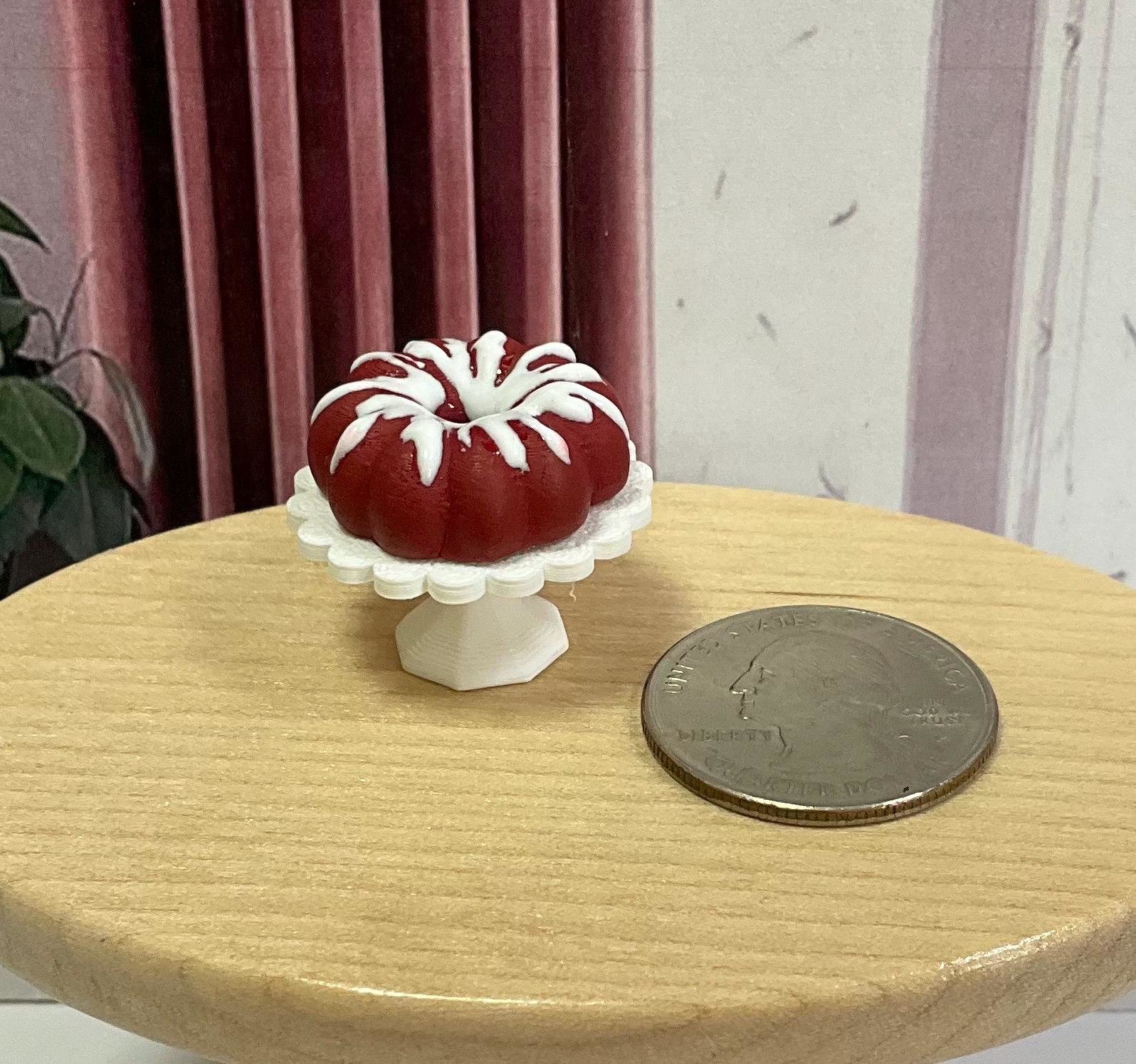 Miniature 1:12 scale Red Velvet Bundt Cake for Realistic Dollhouse or Bakery