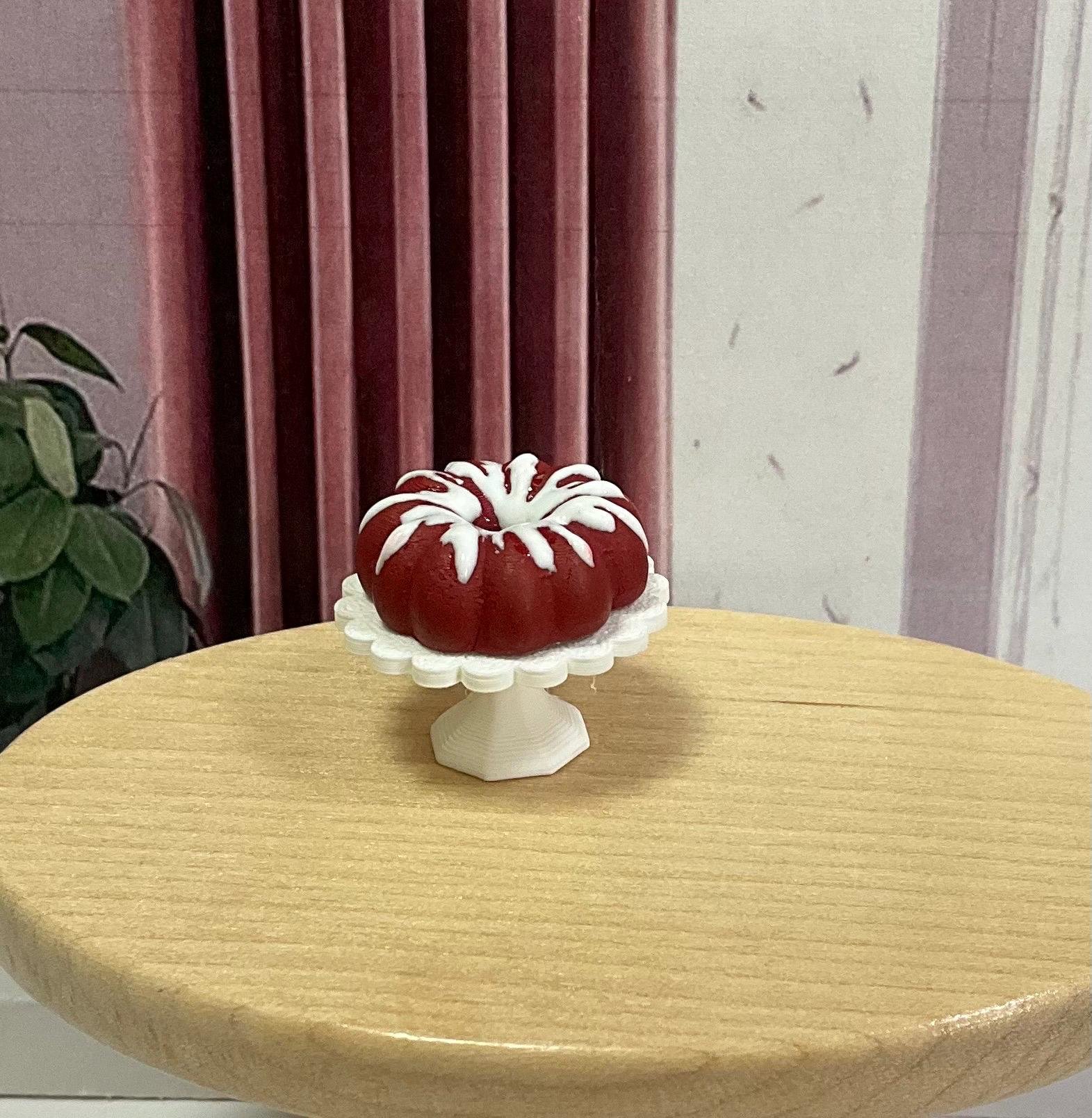Miniature 1:12 scale Red Velvet Bundt Cake for Realistic Dollhouse or Bakery