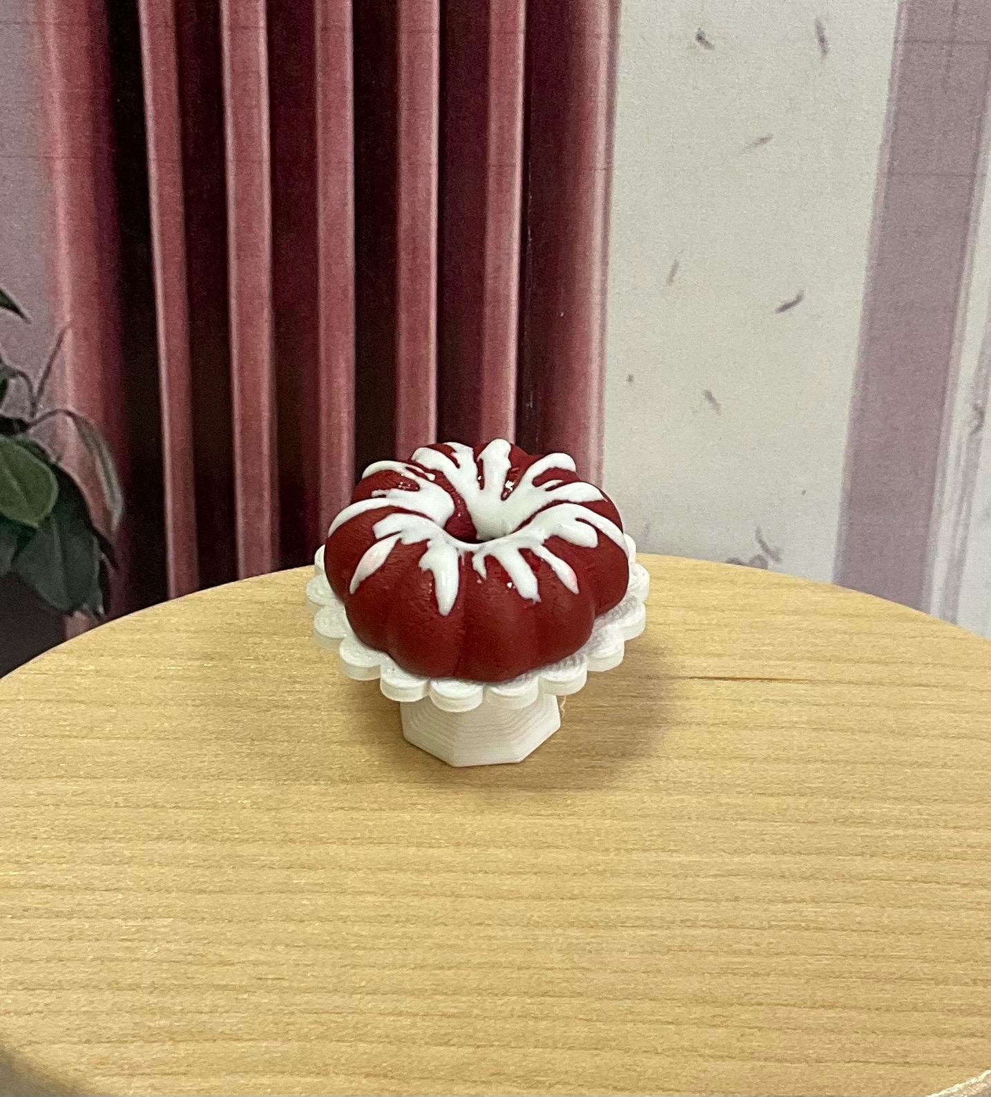 Miniature 1:12 scale Red Velvet Bundt Cake for Realistic Dollhouse or Bakery