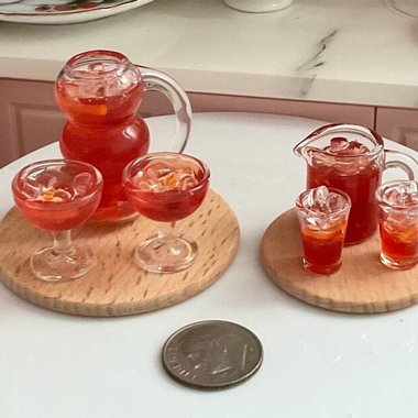 Miniature Fruit Punch Glass Sets, 1:6 and 1:12 Drinks 