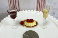 Miniature 1:6 scale Raspberry Flan with Wine or Champagne - Realistic Doll Dessert 