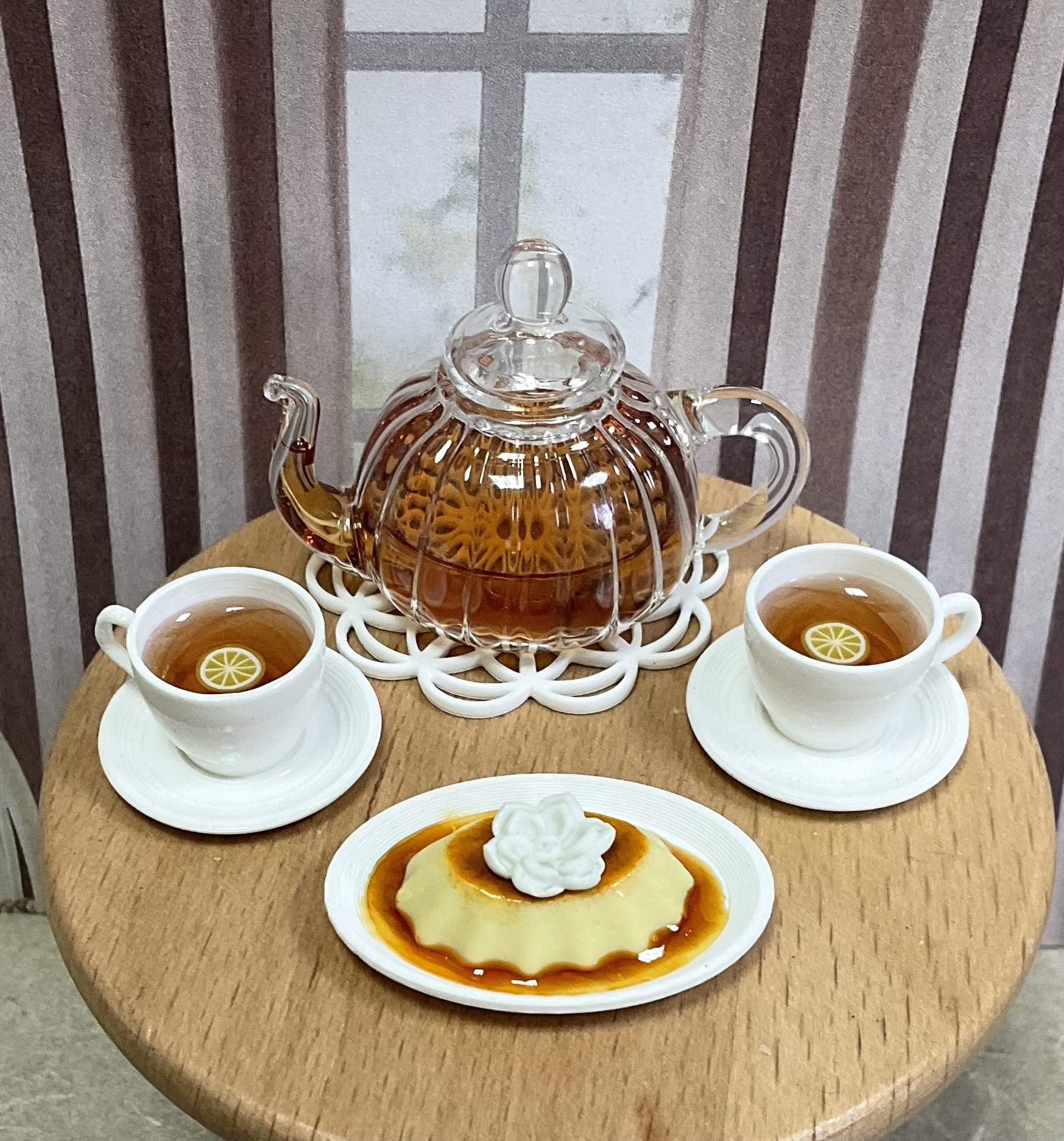 Miniature 1:6 scale Vanilla Caramel Flan or Quesillo - Realistic Fashion Doll Dessert 