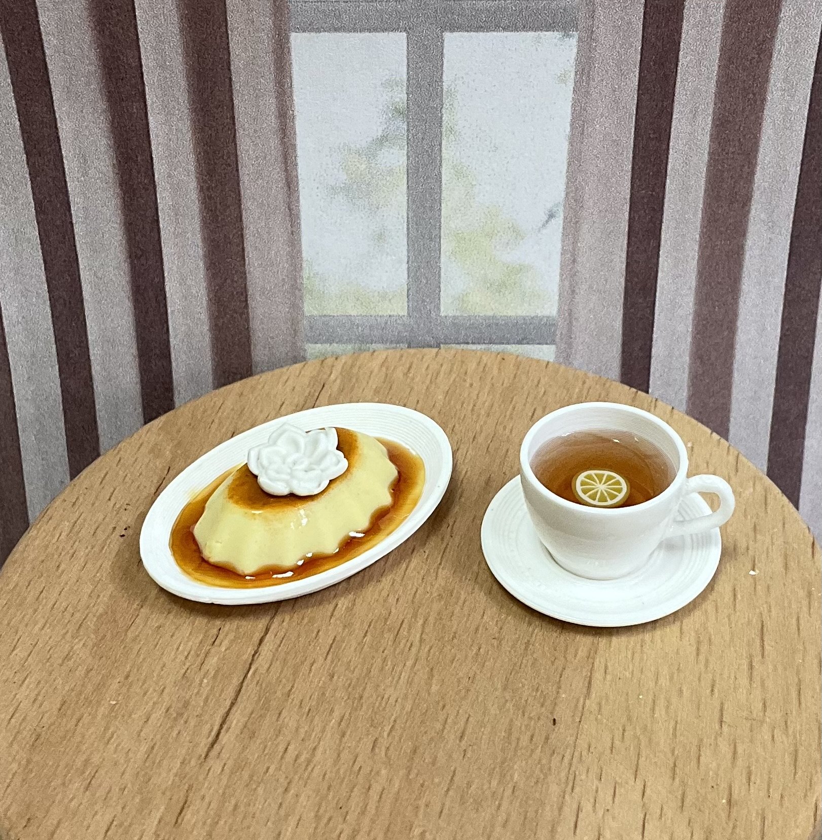 Miniature 1:6 scale Vanilla Caramel Flan or Quesillo - Realistic Fashion Doll Dessert 
