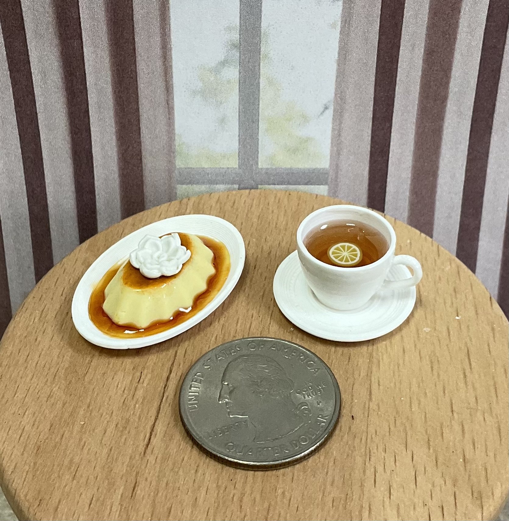 Miniature 1:6 scale Vanilla Caramel Flan or Quesillo - Realistic Fashion Doll Dessert 