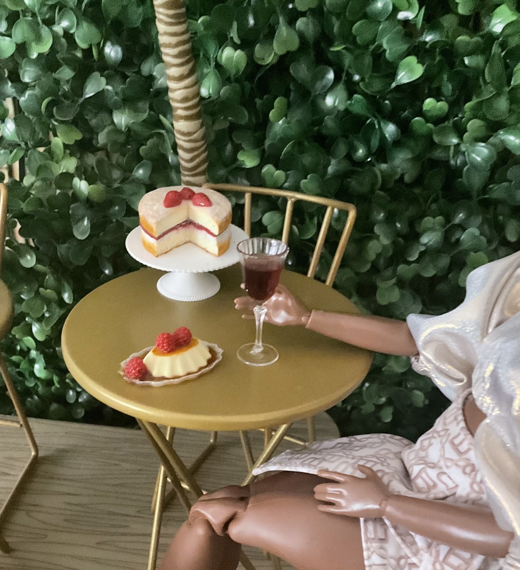 Miniature 1:6 scale Raspberry Flan with Wine or Champagne - Realistic Doll Dessert 