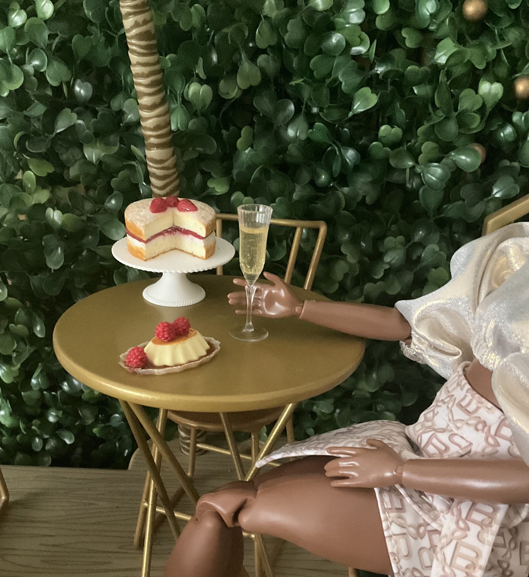 Miniature 1:6 scale Raspberry Flan with Wine or Champagne - Realistic Doll Dessert 