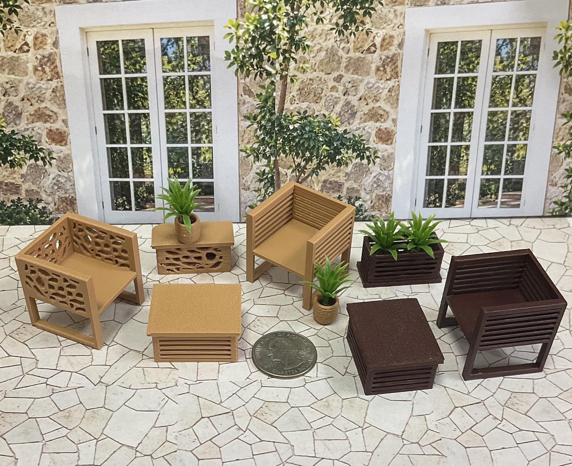 Miniature 1:24 Scale Patio Sets - Halfscale Dollhouse Furniture